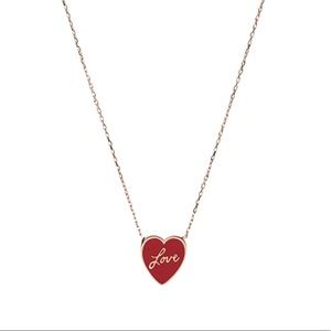 Fossil Heart Love Necklace, Gold Tone, Red